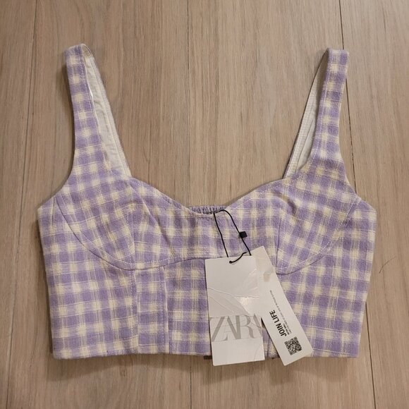 NWT ZARA | Gingham Bustier Crop Tank Top | Sz. S - Picture 3 of 8